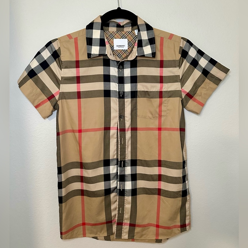 Burberry Women’s Tan and Red Plaid Shirt